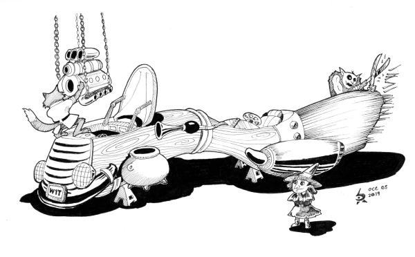 monsters build engine broom for witch