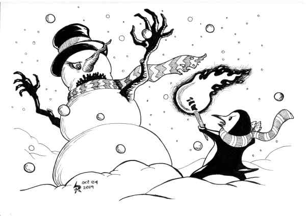 penguing freeze evil snowman