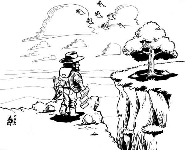 Explorer is about to cross a pit