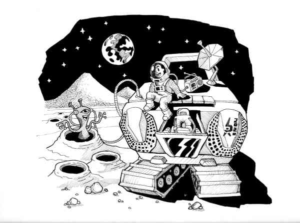 Astronaut and alien listening music