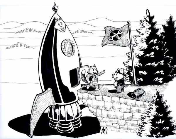 Wolf gets off his rocket for a repair