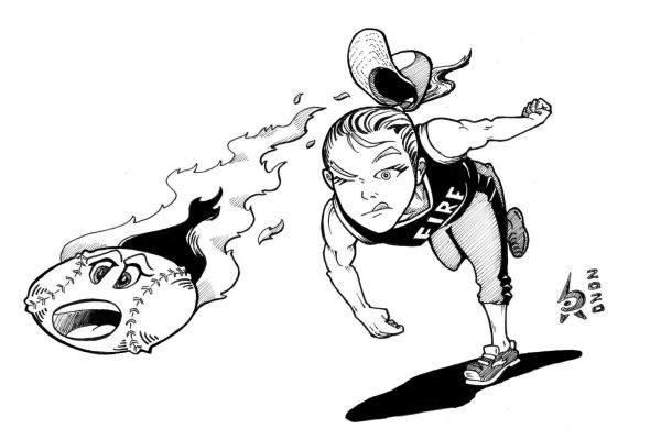 Pitcher girl throwing a fire ball