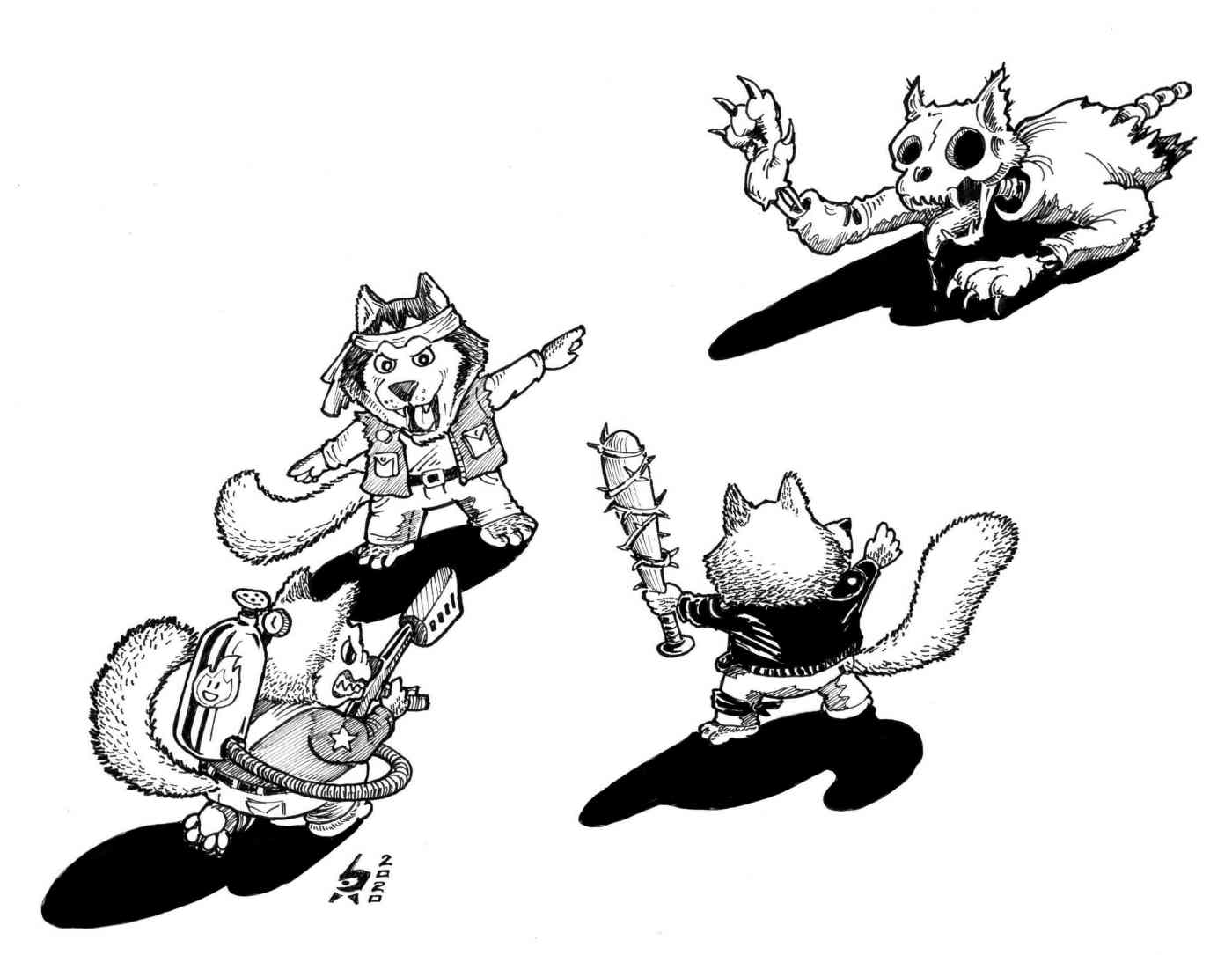 Tiny Huskies fights zombie cat